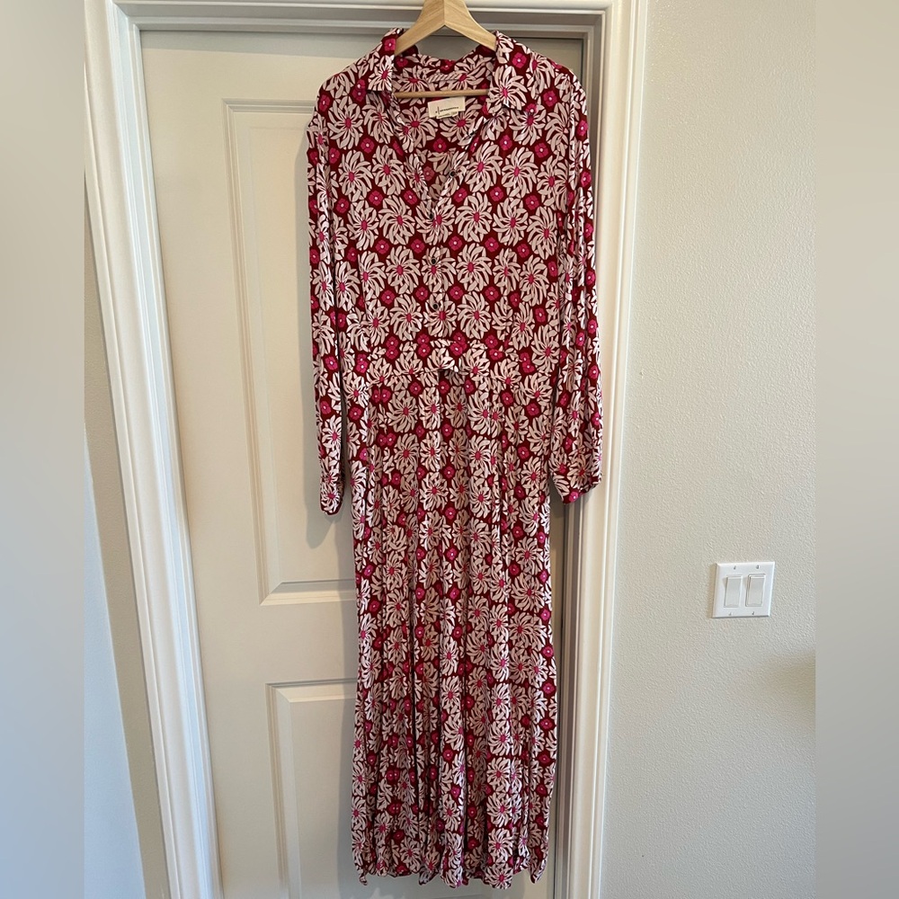 Anthropologie White and Pink Long Sleeve Jumpsuit